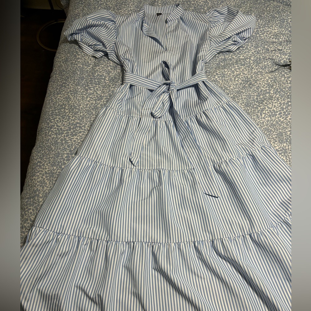 Shein Blue and White Striped Long Dress